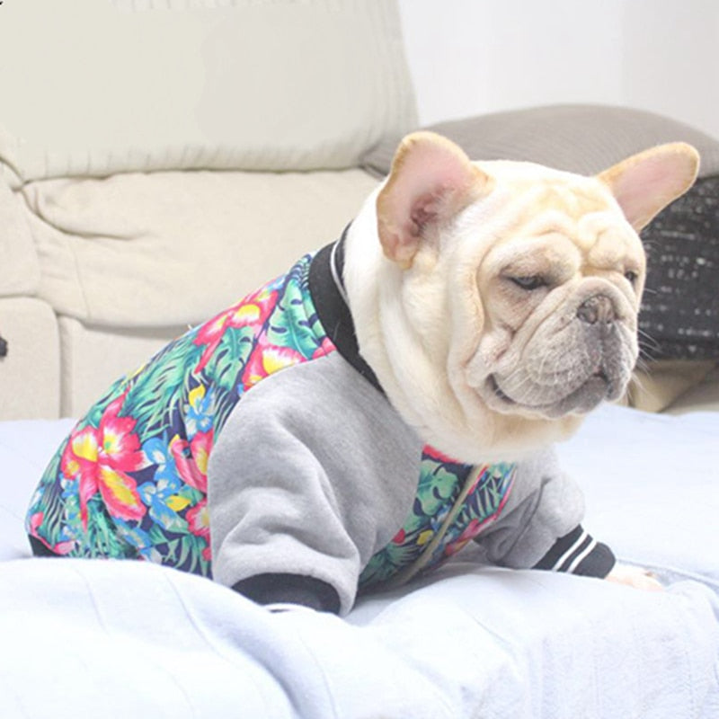 Hawaii Floral Print Cold Season Dog Coat Clothes Cotton Padded Warm Pet Jacket Fashion French Bulldog Jacket