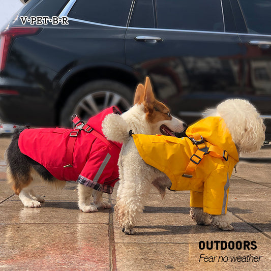 Pet Raincoat Dog All-Weather Raincoat Pu Outdoor Reflective Pet Poncho