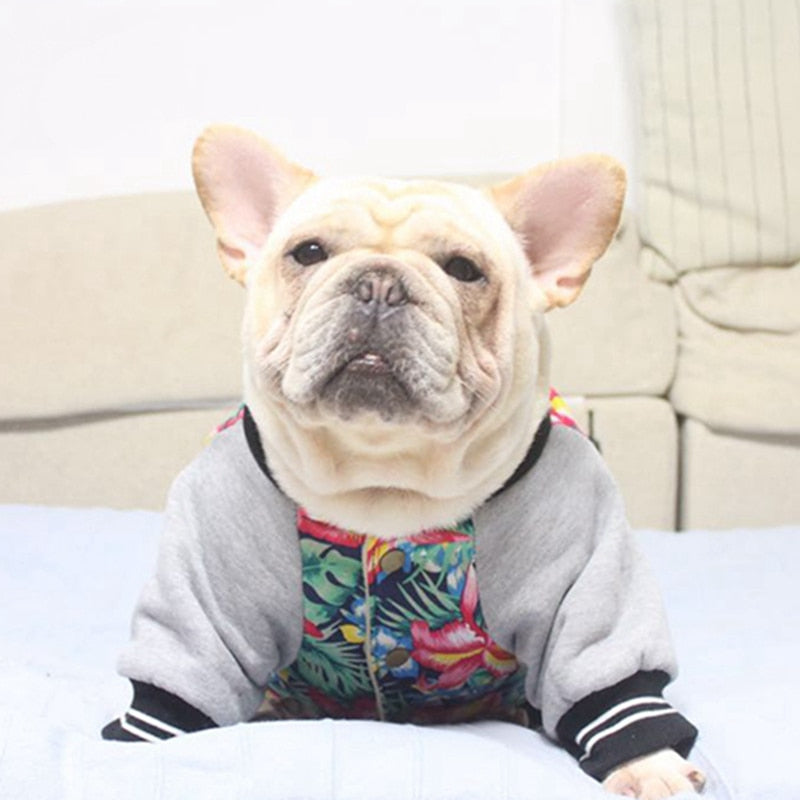 Hawaii Floral Print Cold Season Dog Coat Clothes Cotton Padded Warm Pet Jacket Fashion French Bulldog Jacket